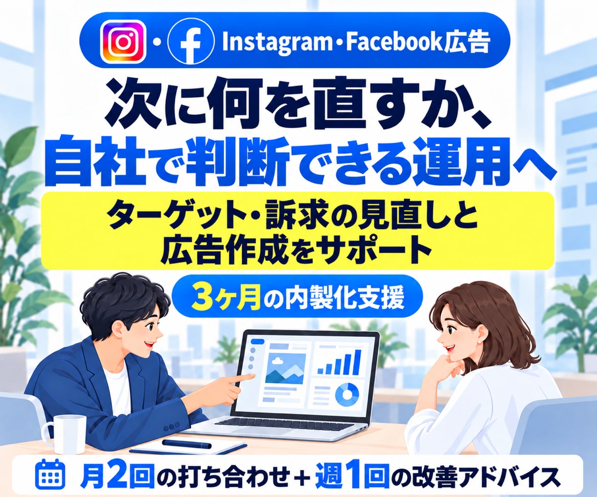 Meta広告を自社で運用できるよう伴走支援します ターゲットと広告の見直しから自社運用を3ヶ月サポート イメージ1