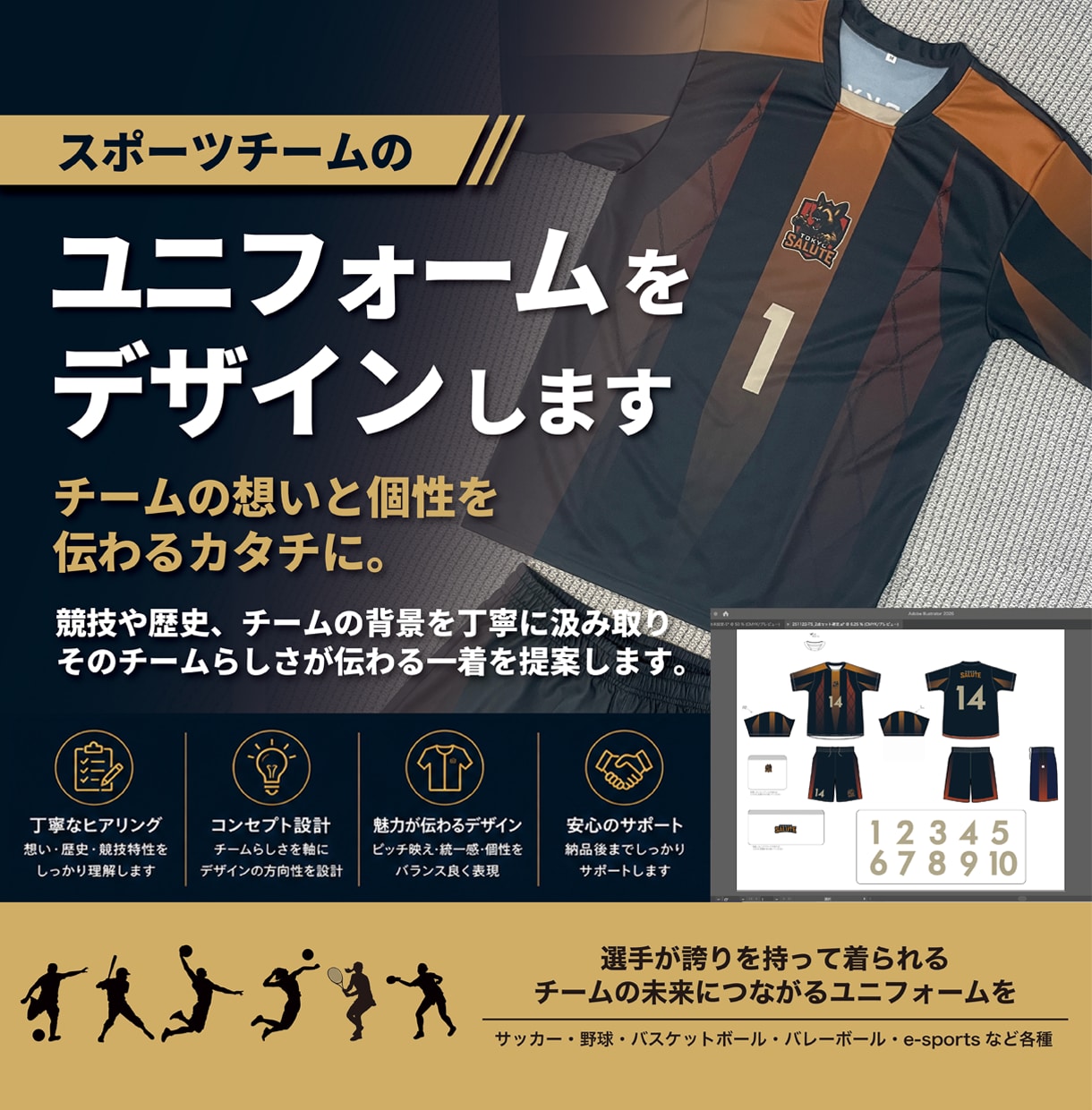 スポーツチームのユニフォームをデザインします チームの想いと個性を伝わるカタチに。 イメージ1