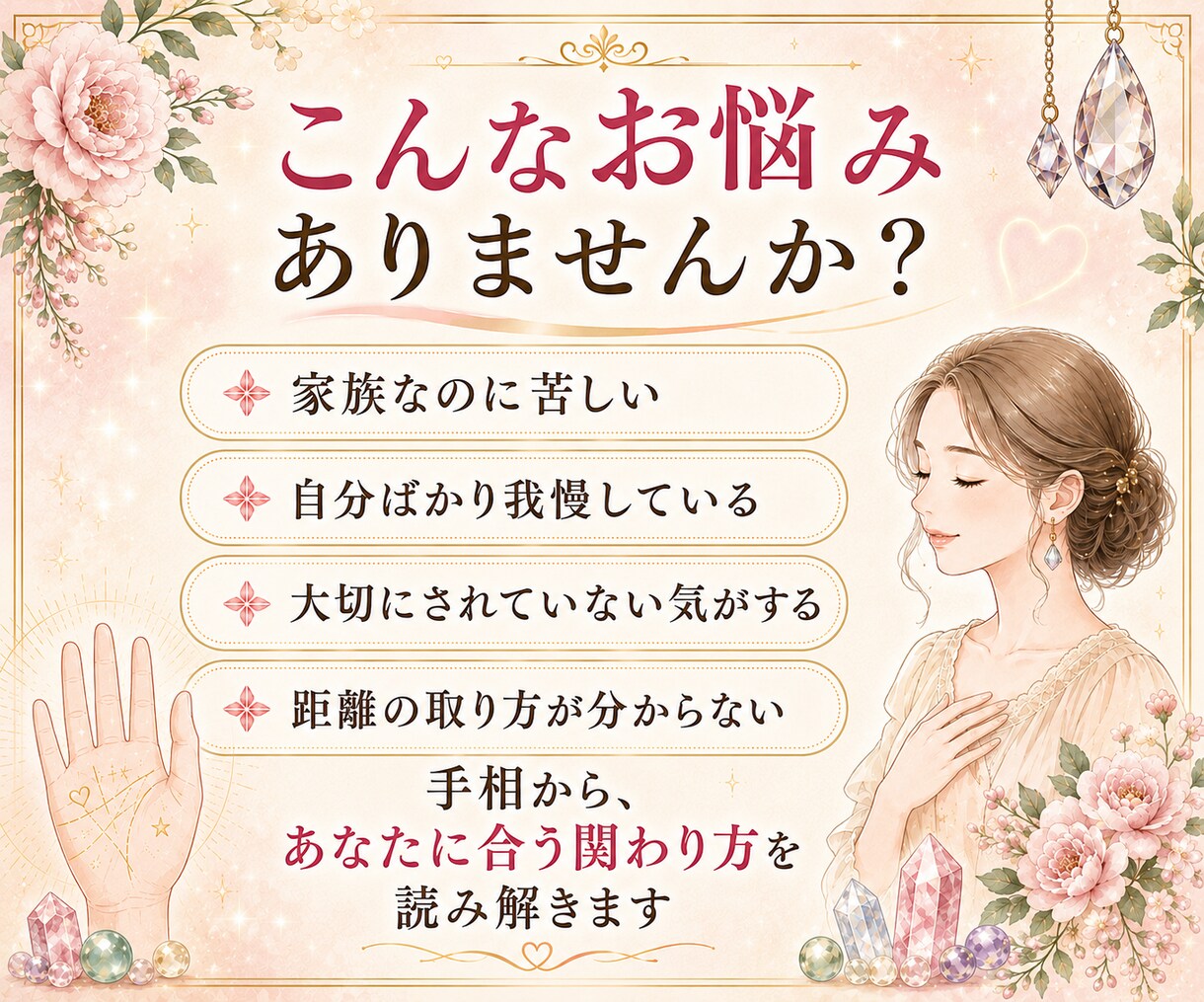 24h納品＊手相から家庭問題・家族問題を鑑定します 家族との距離感や悩みを整理し、心が楽になる関わり方を伝えます イメージ2