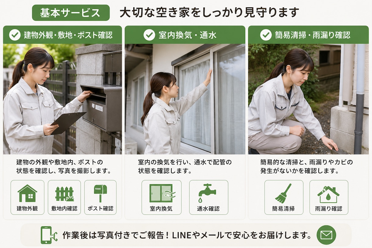 実家・空き家の巡回管理します 相続した実家や長期間利用していない住宅の管理代行 イメージ1