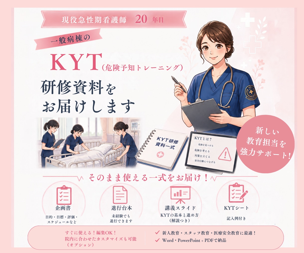 病棟でそのまま使えるKYT研修資料一式を作成します 【初回3名限定価格】急性期20年の看護師が設計 イメージ1