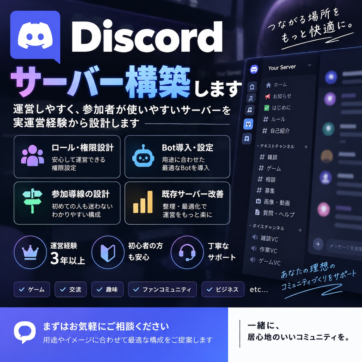 運営しやすいDiscordサーバーを構築します 運営経験3年以上｜権限・Bot・導線まで対応 イメージ1