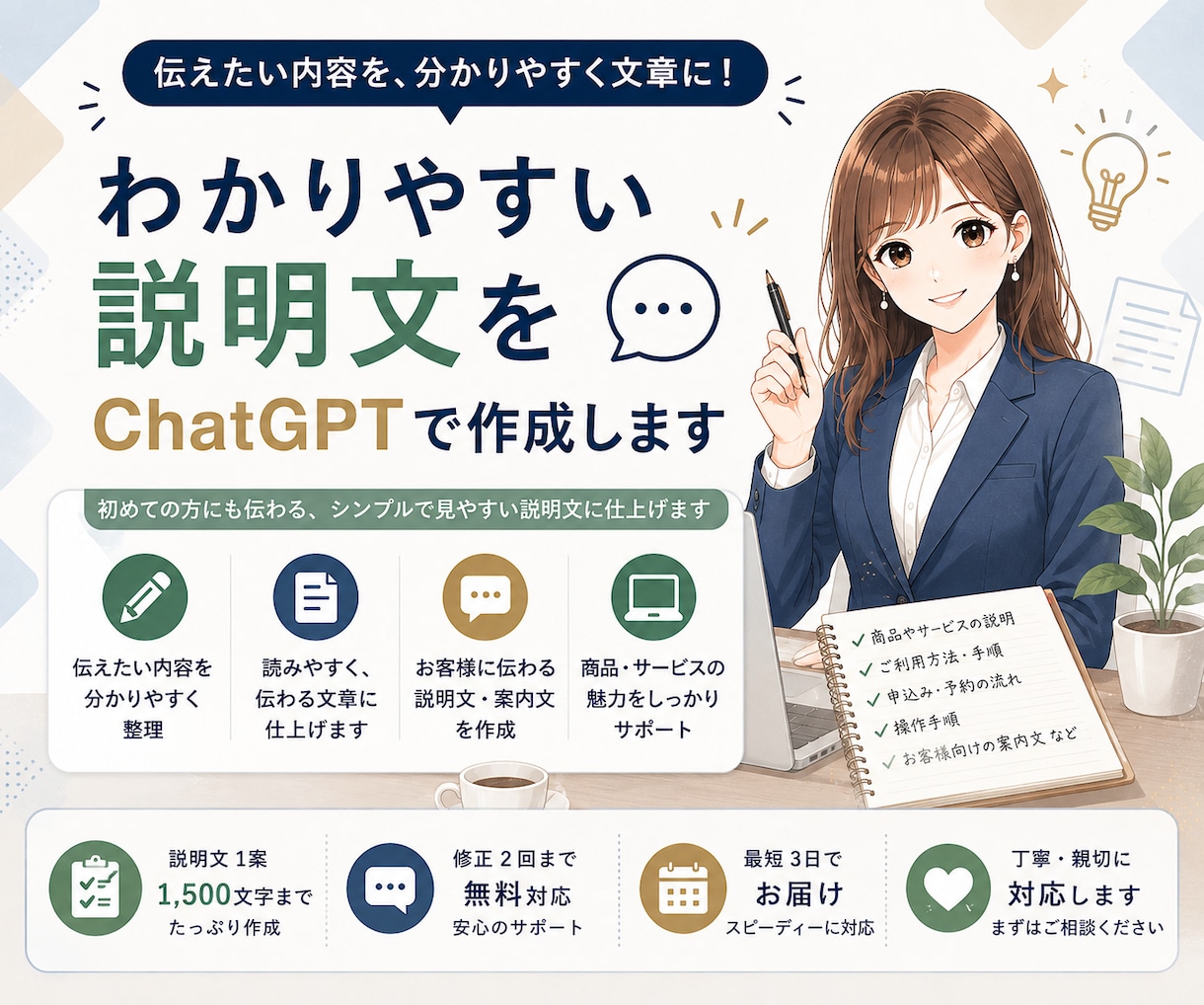 わかりやすい説明文をChatGPTで作成します 難しい内容を整理して、初めて読む方にも伝わる説明文にします イメージ1