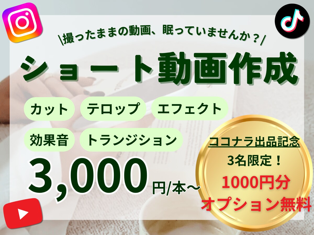 ショート動画編集｜世界観を大切に編集します 出品記念でオプション1000円分無料｜丁寧・高品質仕上げ◎ イメージ1
