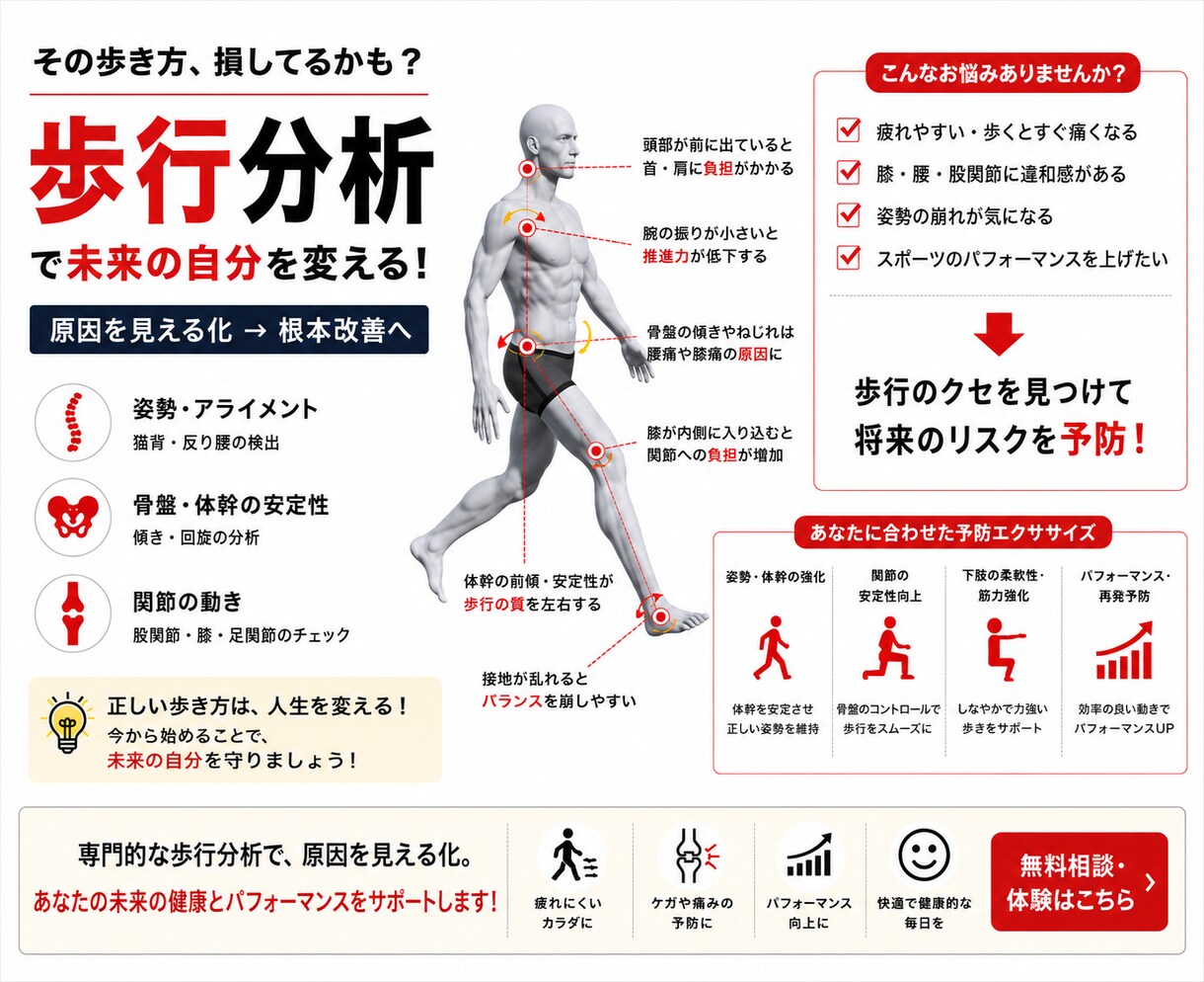 理学療法士が歩きのお悩みアドバイスします 動画分析からイラスト解説、エクササイズ指導まで選べる3コース イメージ1