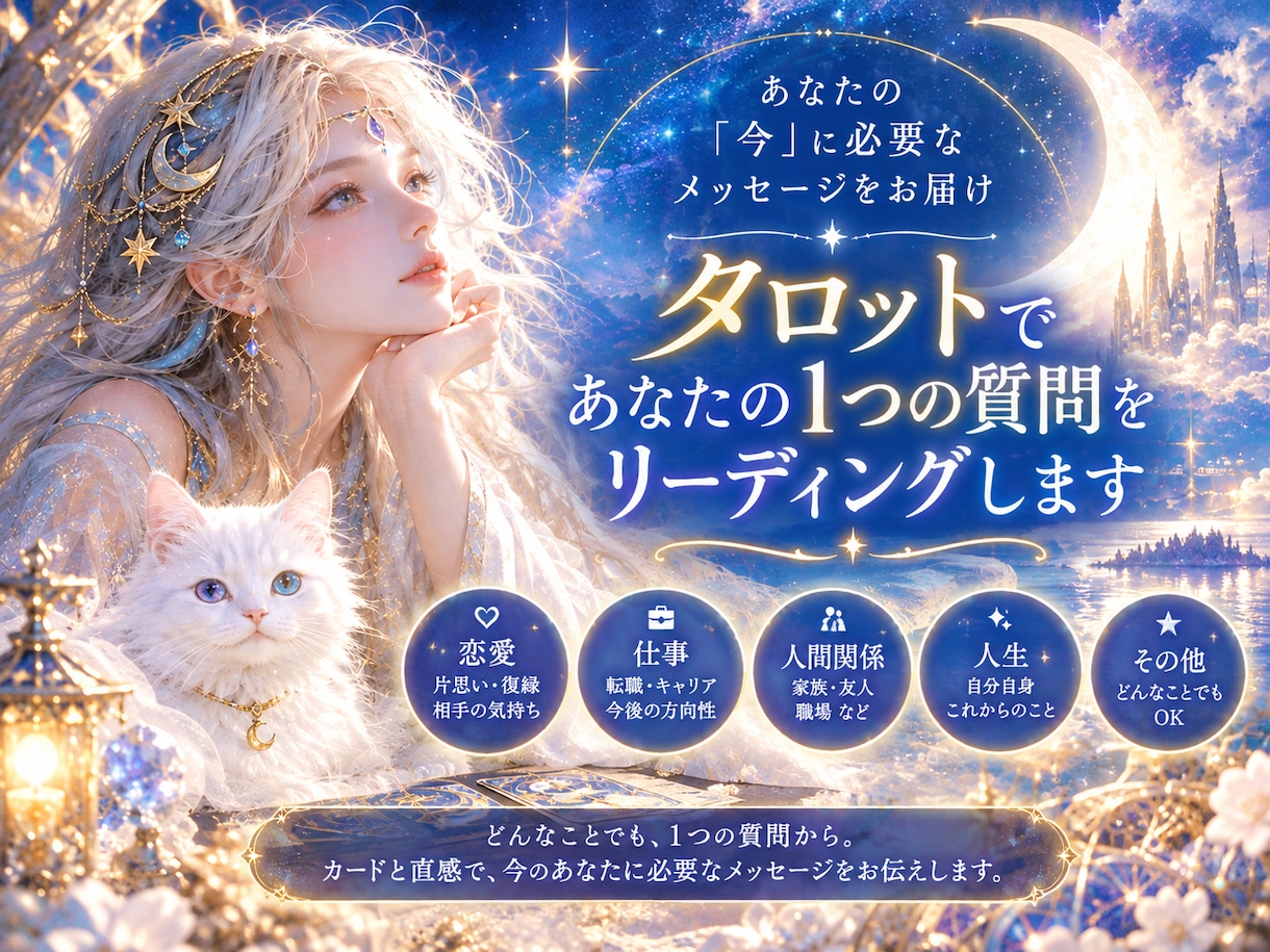 カードであなたの質問を1つリーディングします カードと直感から、あなたに必要なメッセージをお届けします。 イメージ1