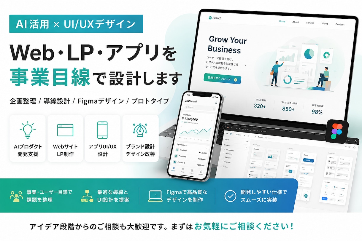 AI活用でWeb・LP・アプリを設計します 事業目線でUI/UXと導線を整理 イメージ1