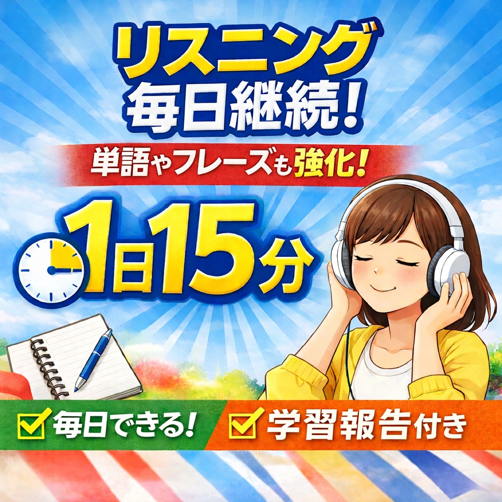 脱三日坊主！英語リスニングの習慣化をサポートします 1日15分！毎日届く教材と学習報告でリスニングをコツコツ強化 イメージ1