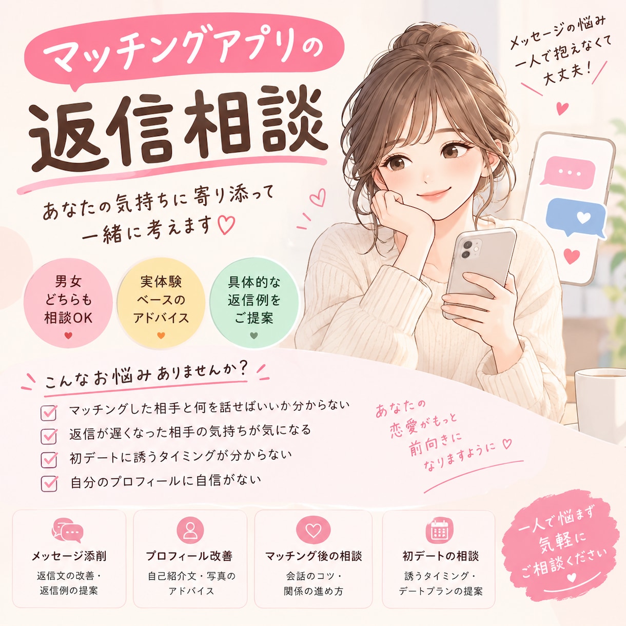 マッチングアプリの相談乗ります 新しい出会いお手伝いさせてください！ イメージ1