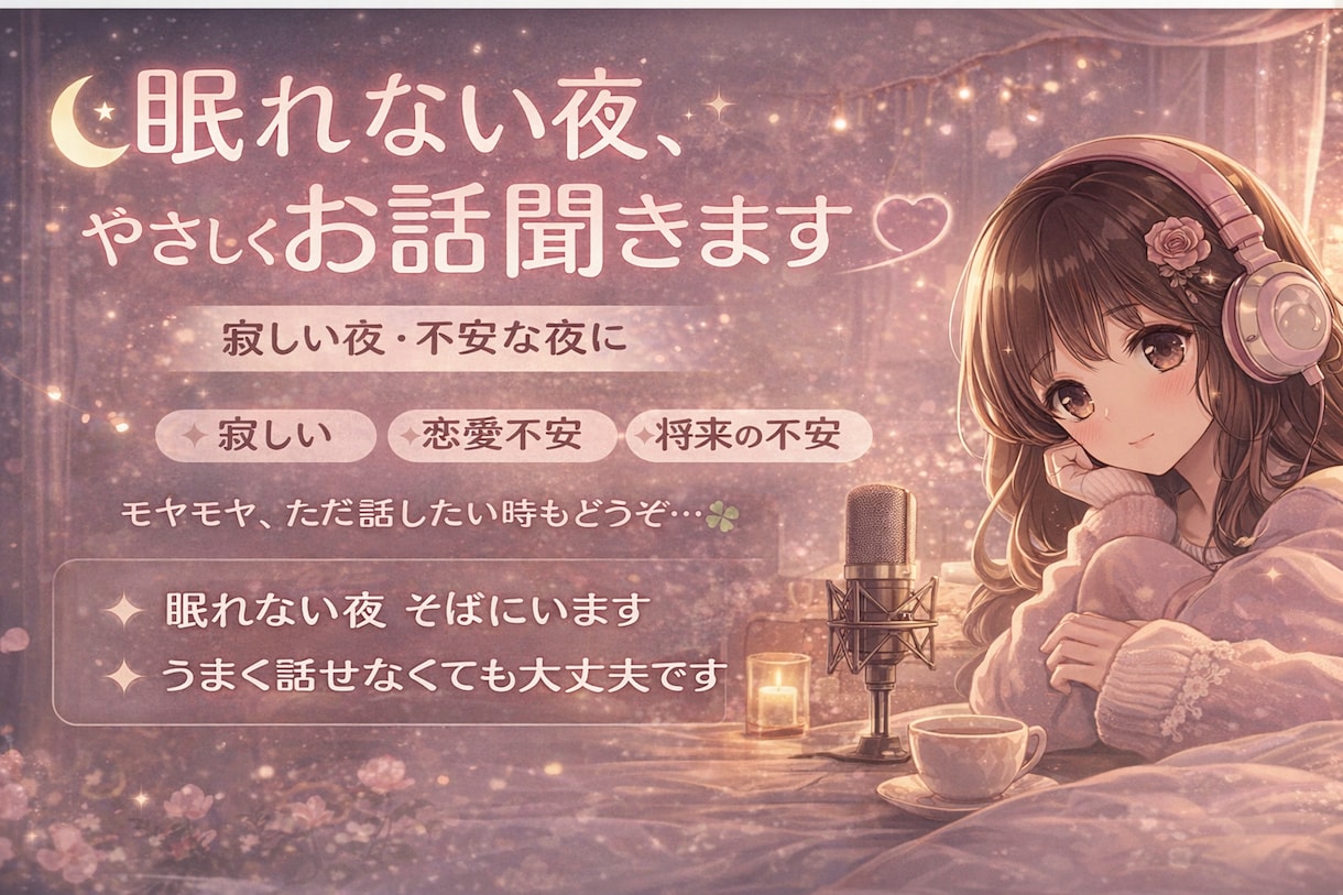 眠れない夜、やさしくお話聞きます うまく話せなくても大丈夫。眠れない夜に、そっと寄り添います イメージ1