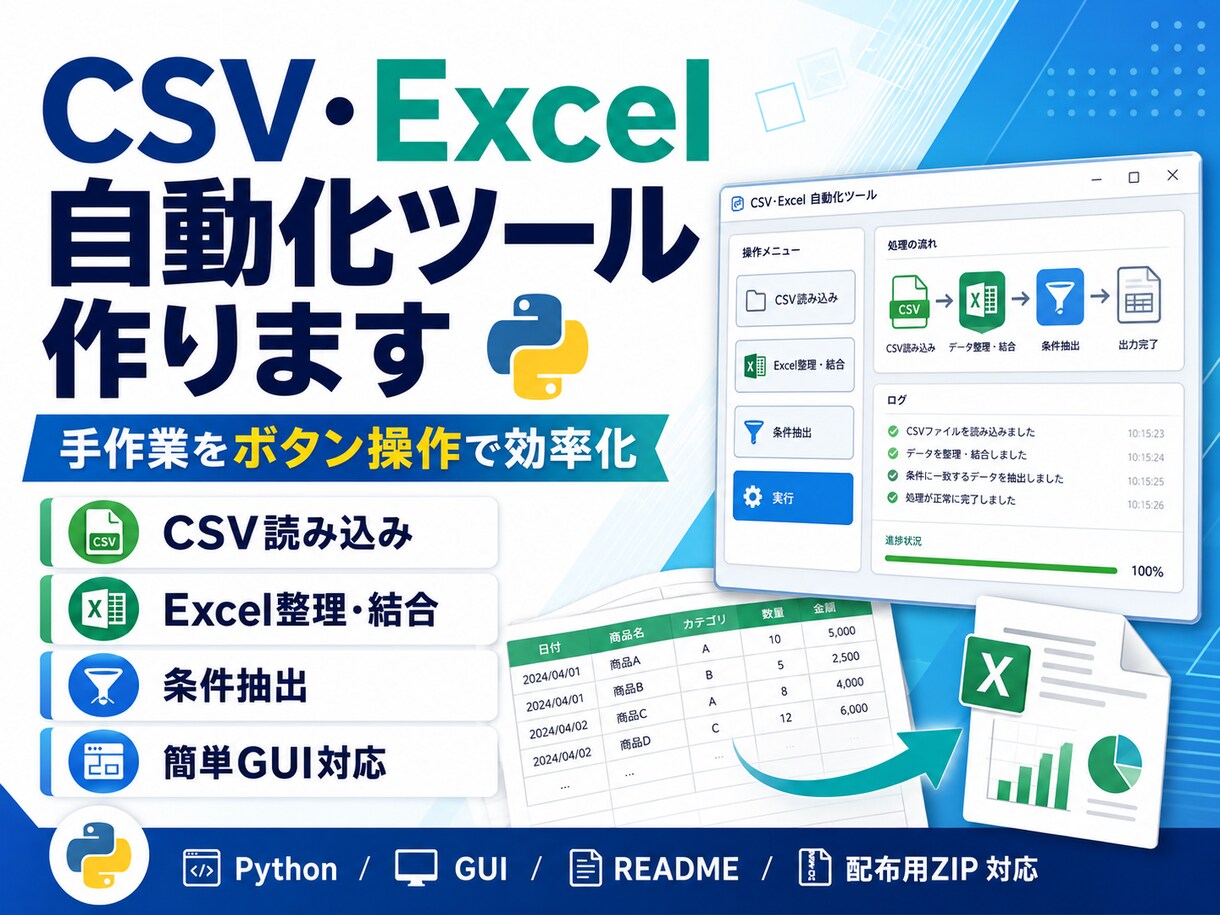 CSV・Excel自動化ツール作ります 手作業をボタン操作で効率化します イメージ1