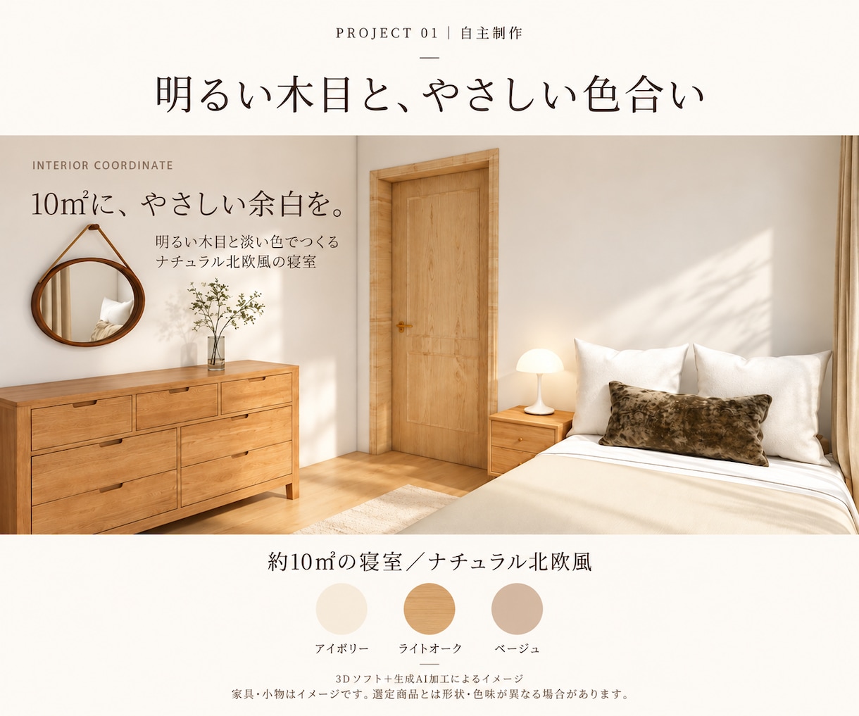 1部屋のインテリアを3Dパース付きでご提案します 家具配置と配色を整理。寝室・書斎・リビングの模様替えに イメージ3