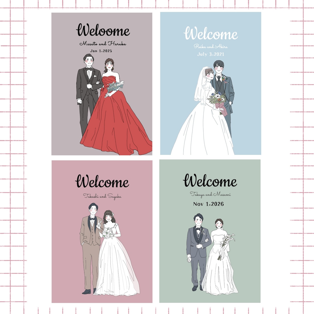 シンプルでおしゃれな似顔絵作成します 結婚式を華やかに♪お二人の写真を元にデザインします イメージ2