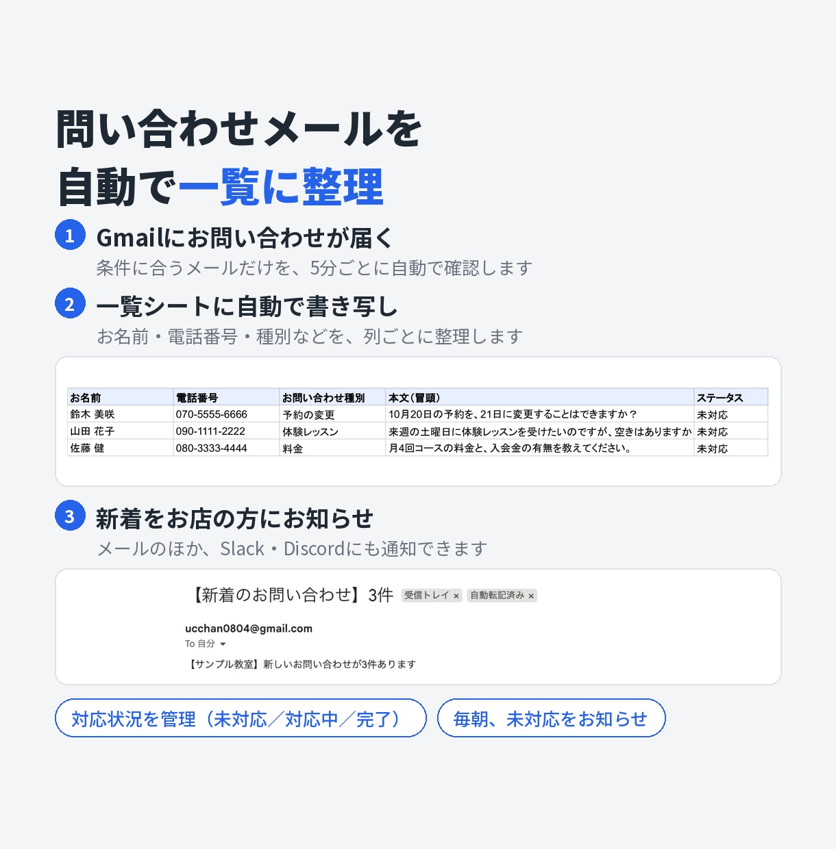 予約受付・問い合わせ対応をGASで自動化します スプシ×カレンダー×Gmailで月額0円運用できます イメージ4