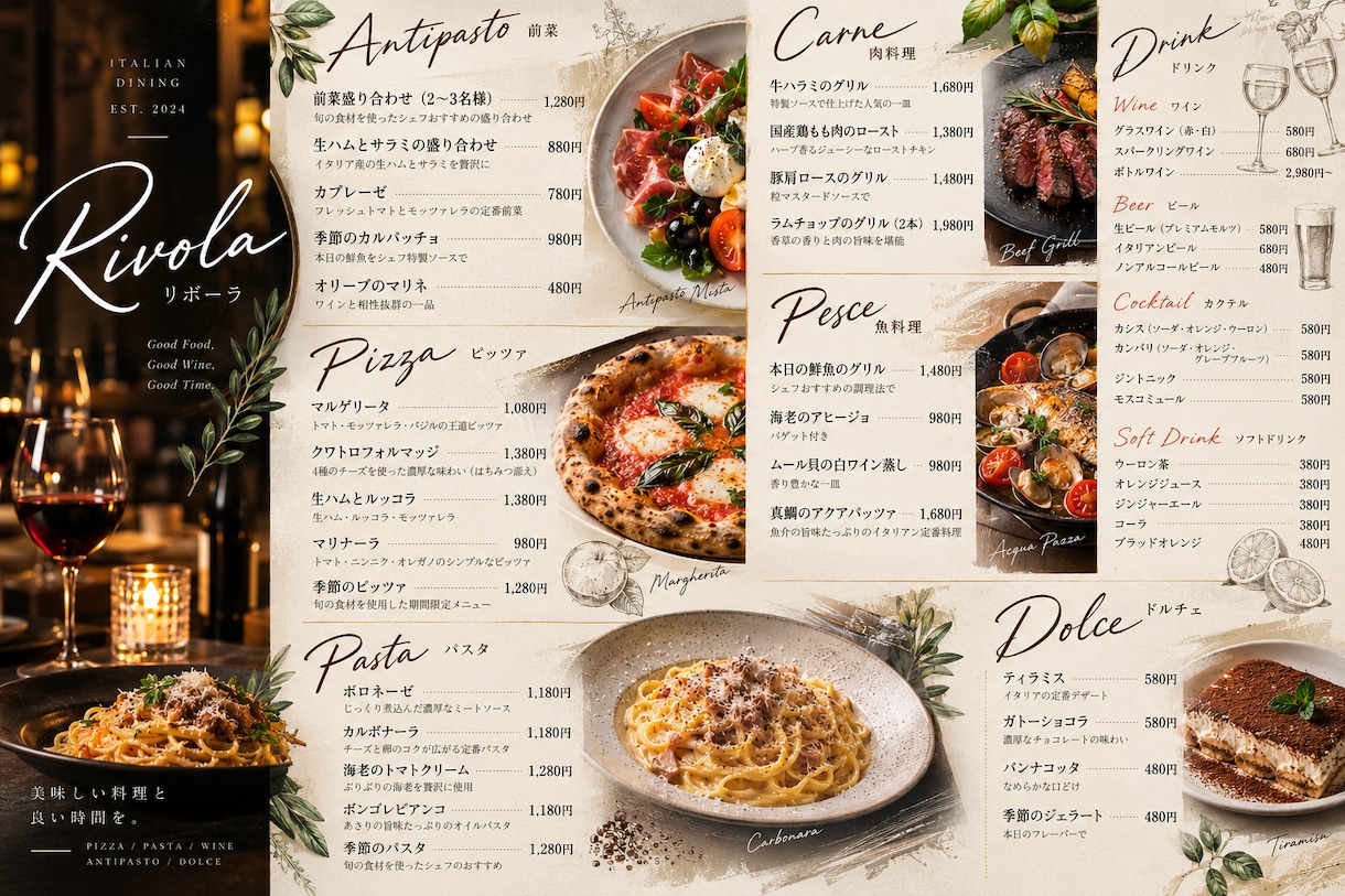 おしゃれな飲食店メニュー表を作成します カフェ・居酒屋・レストランなど幅広く対応します イメージ3