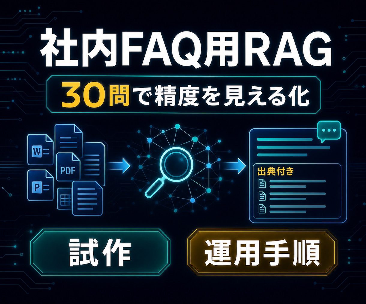 社内FAQ用RAGを試作します 30問で精度を見える化し出典付きで回答 イメージ1