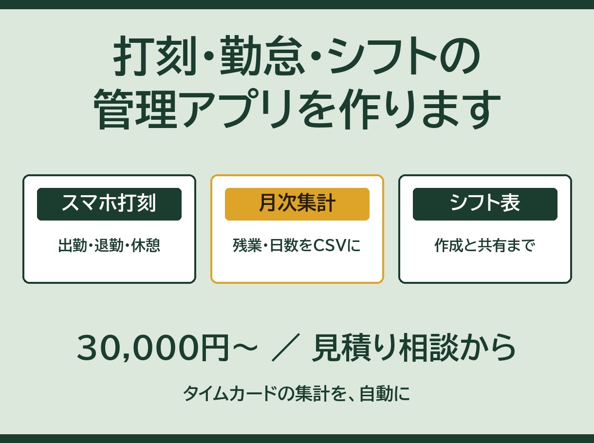 打刻・勤怠・シフト管理アプリを作ります スマホ打刻から月次集計まで自動で イメージ1