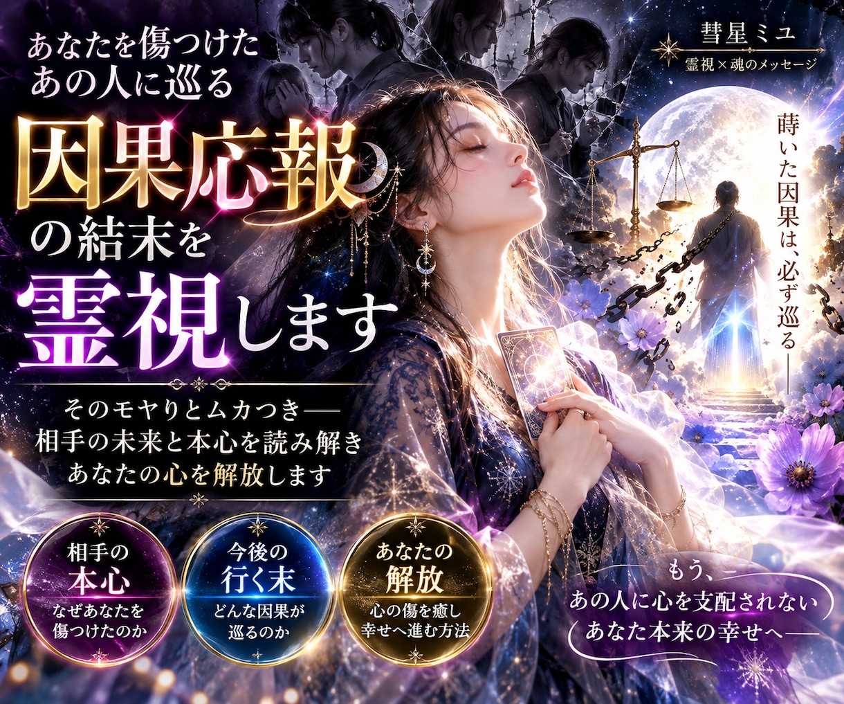 貴方を傷つけた人物に巡る因果応報の結末を霊視します 許せない悔しい忘れられない相手の未来と魂の因果を読み解きます イメージ1