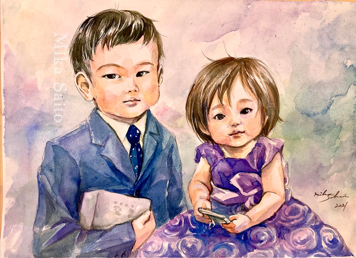 水彩画で写真から似顔絵作成します この道15年のアーティストがあなたの思い出作りをサポート！ イメージ4