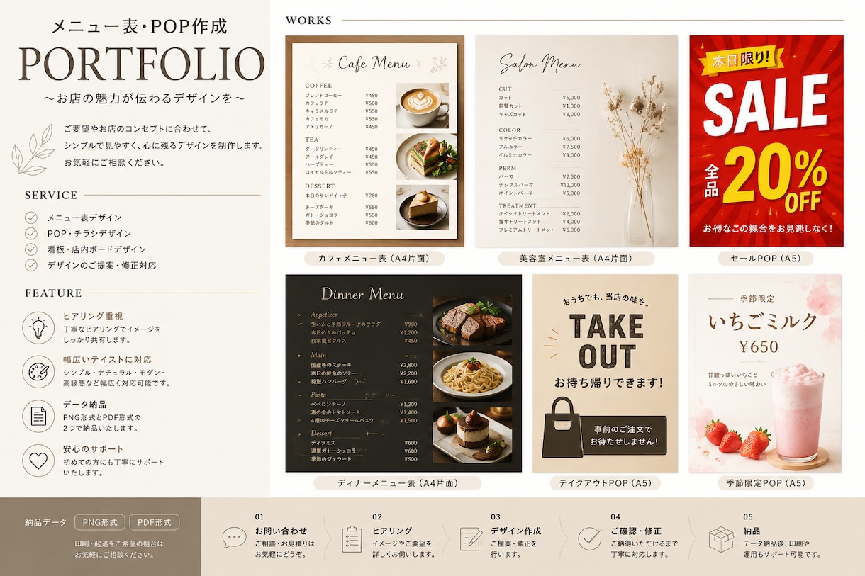 メニュー表・POP作成しますます お店の魅力が伝わるデザインをご提案します。 イメージ1