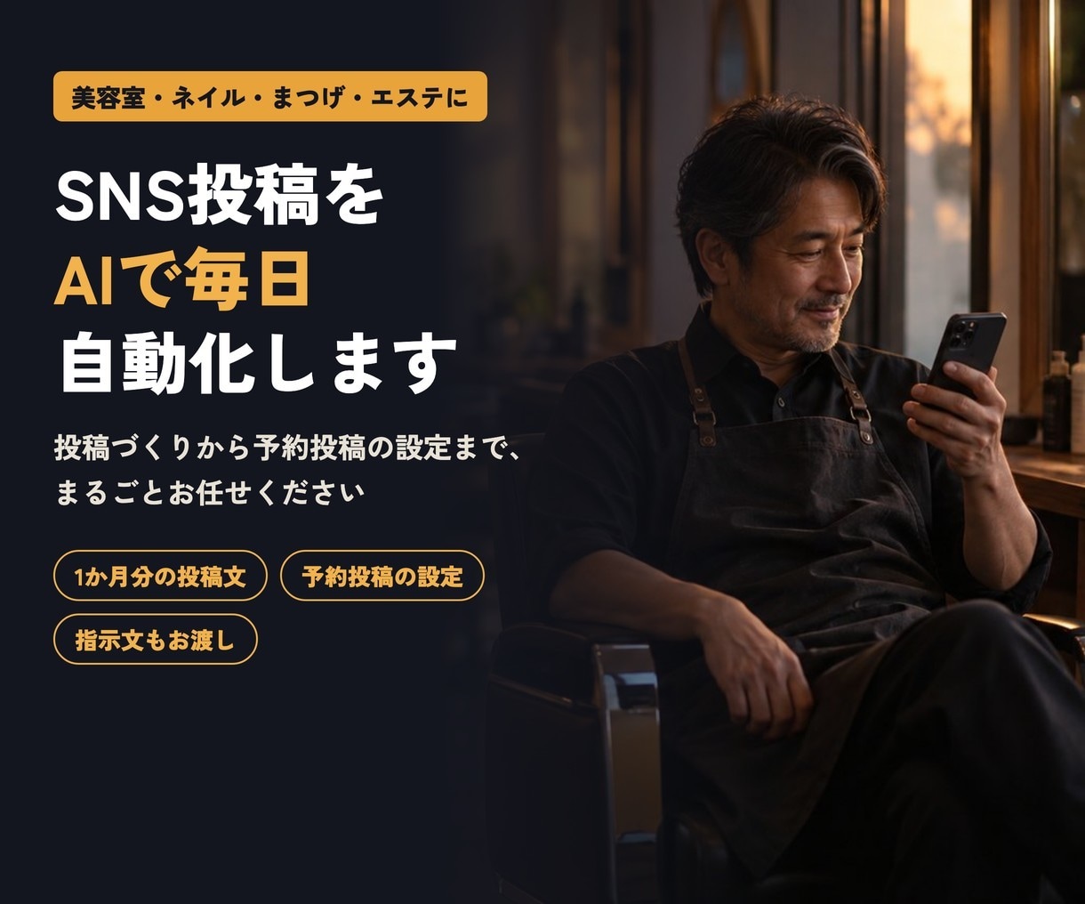 美容サロンのSNS投稿をAIで毎日自動化します 投稿づくりから予約投稿の設定まで、まるごとお任せ イメージ1