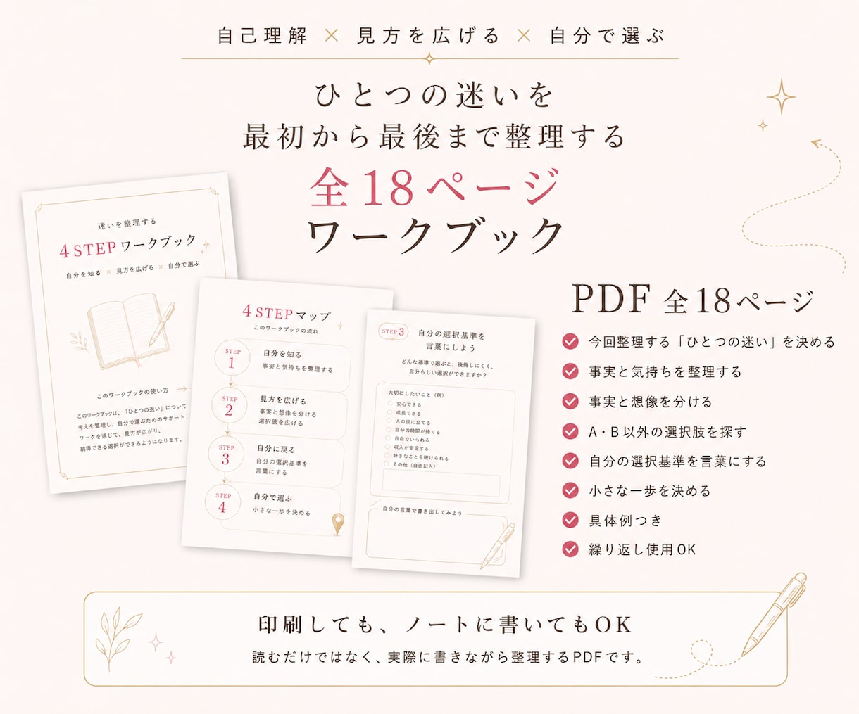 どうすれば？を自分で整理する4STEPを届けます 迷いをほどき自分に戻って“私の選択”を見つける書き込みワーク イメージ5