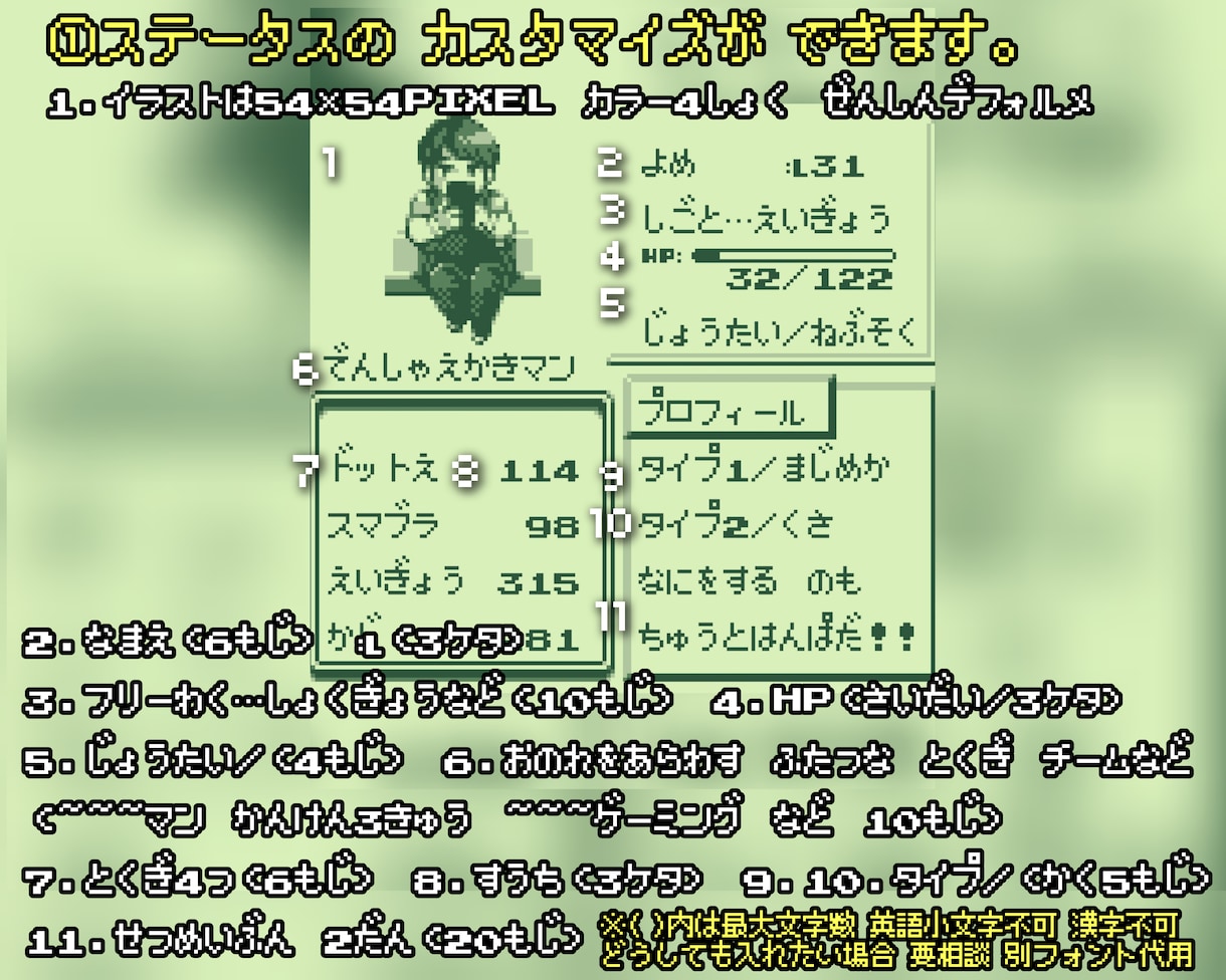 レトロゲームのステータス風アイコンお作りします 無料でヘッダーも納品(アイコンを元に作成 ※編集に追加料金) イメージ2