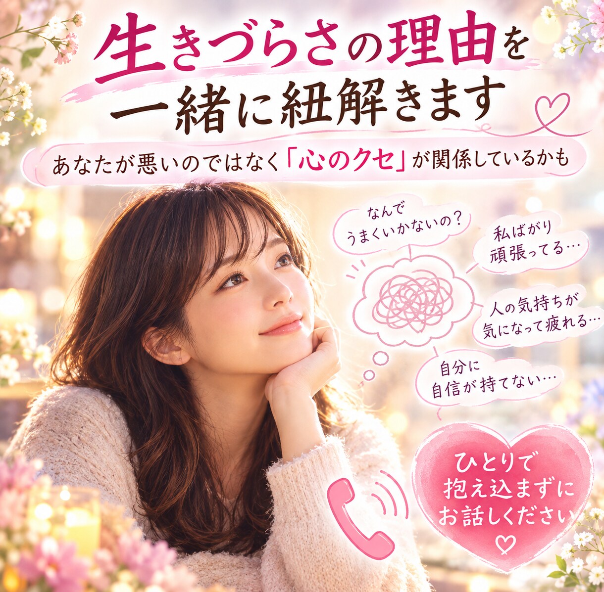 どうしてこんなに生きづらい？理由を一緒に紐解きます 「私が悪い」と悩んできた私。それ心のクセかもしれません。 イメージ1