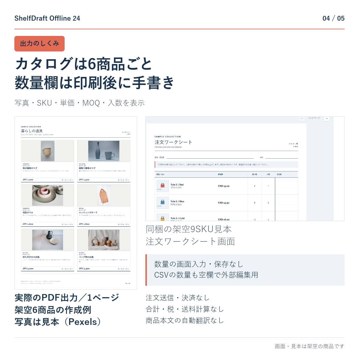 卸売カタログ作成ソフトを買い切りで提供します 最大24商品・写真付き注文シート・日英対応 イメージ4