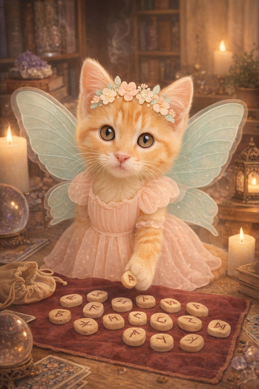 まるドラ猫タンタンがやさしいルーン占いをします やさしく寄り添う猫の占い師があなたを導きます イメージ1