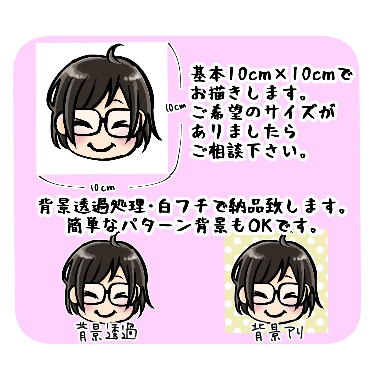 SNSにも！印刷物にも！似顔絵アイコン作成します 背景透過処理済み・白フチ仕上げの似顔絵！ イメージ2