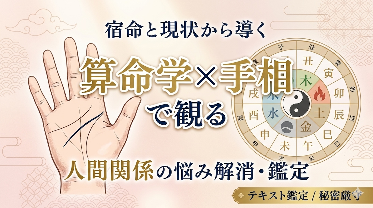 算命学×手相占いで人間関係について占います 「算命学×手相で紐解く、あなたを疲れさせる人間関係の処方箋」 イメージ1