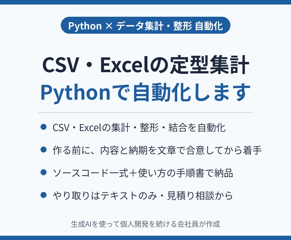 Pythonでデータの集計・整形を自動化します CSV・Excelの定型集計を自動化。手順書つきで納品 イメージ1