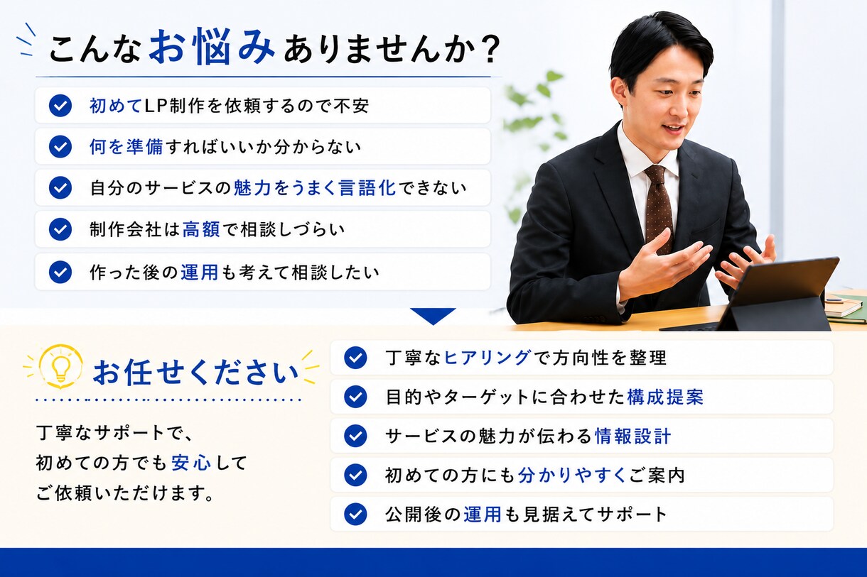 丁寧なヒアリングでLPを制作します 目的やターゲットに合わせて構成をご提案します イメージ5