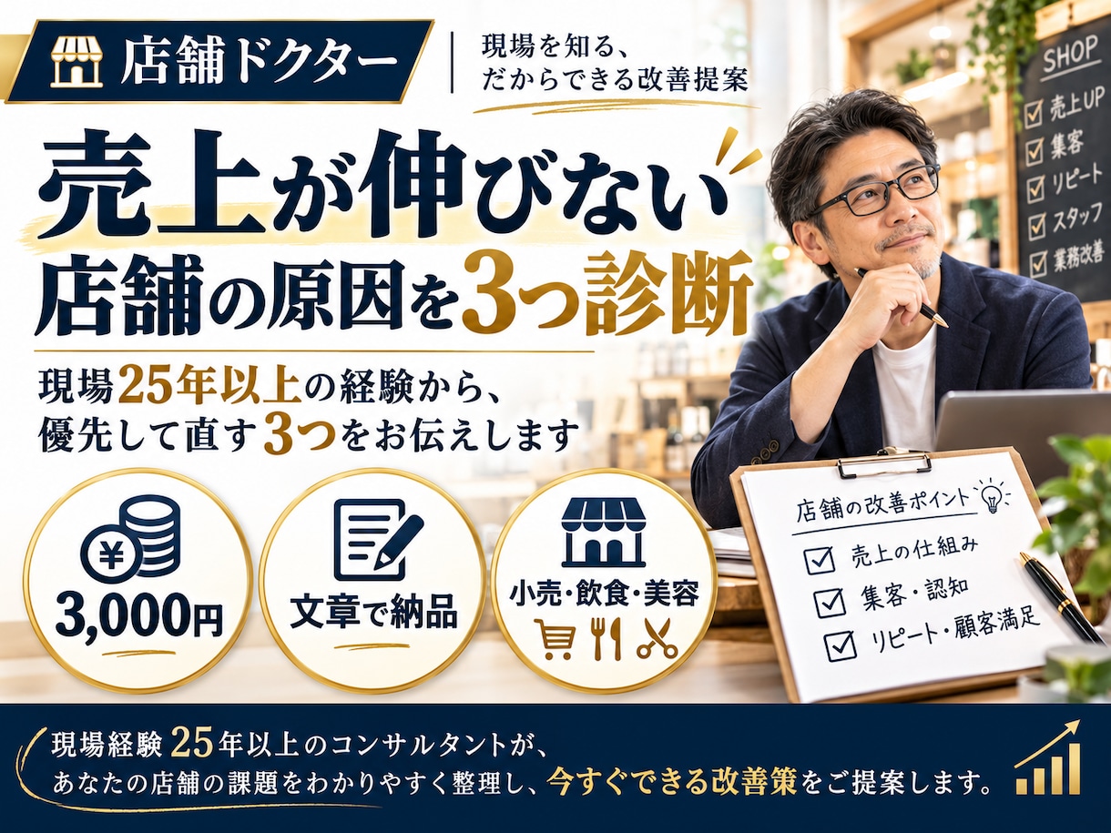 売上が伸びない店舗の原因を3つ診断します 現場25年以上の経験から、優先して直す3つをお伝えします イメージ1