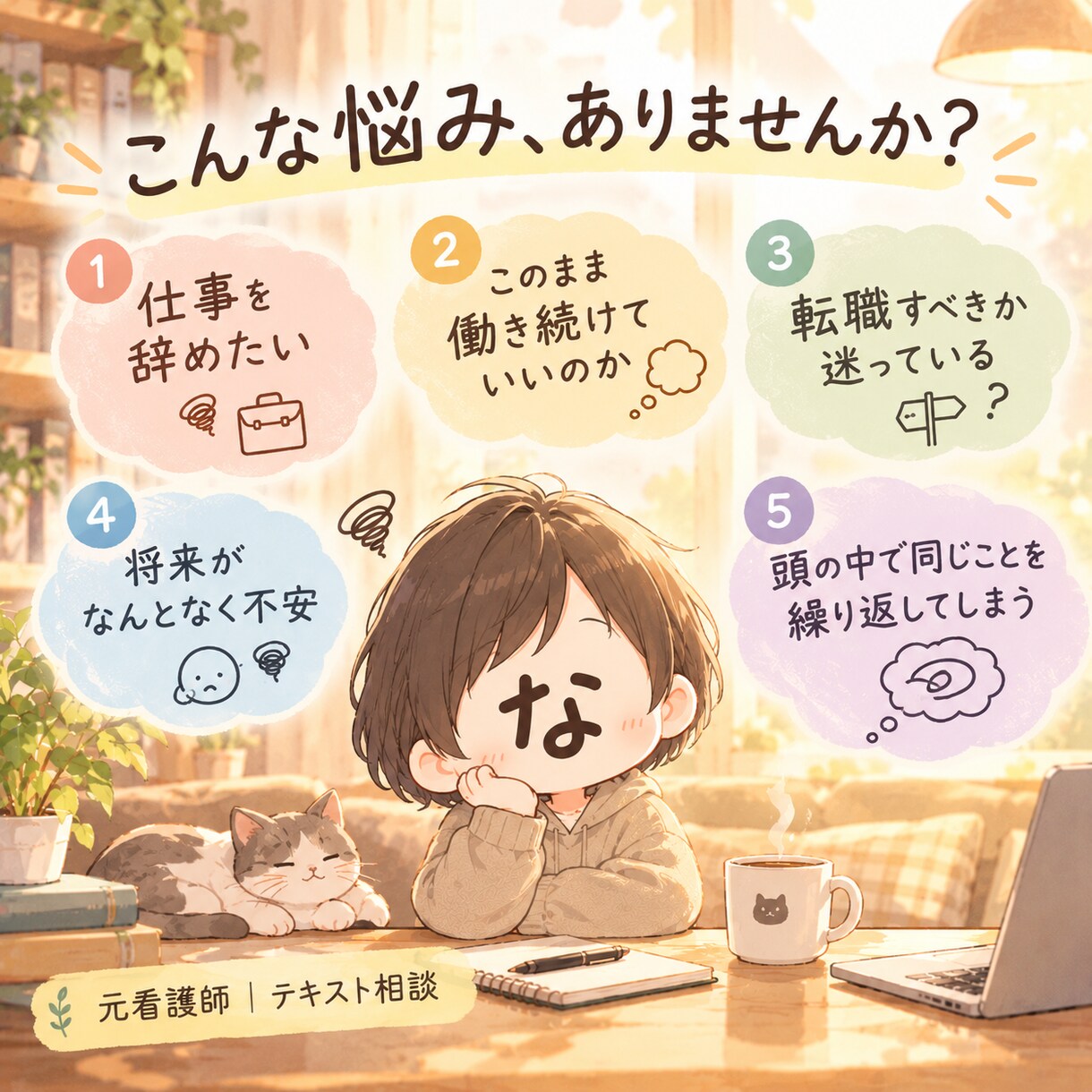 元看護師が仕事や将来の悩みを文章でじっくり聴きます 頭の中で繰り返すことを、一緒に整理します イメージ2