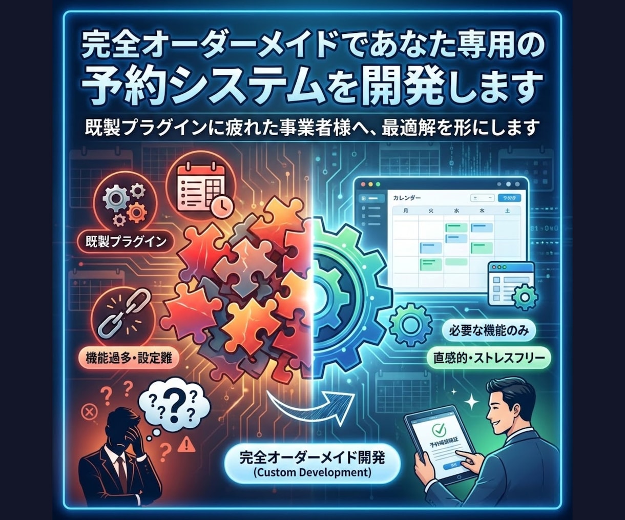 完全オーダーメイドで専用の予約システムを開発します 既製サービスに限界を感じている方・専用予約機能が必要な方へ イメージ1