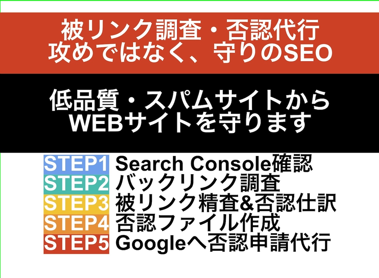 低品質な被リンク・スパムリンクからサイトを守ります 低品質なバックリンクの無効化&否認ツールへの申請作業を代行 イメージ1