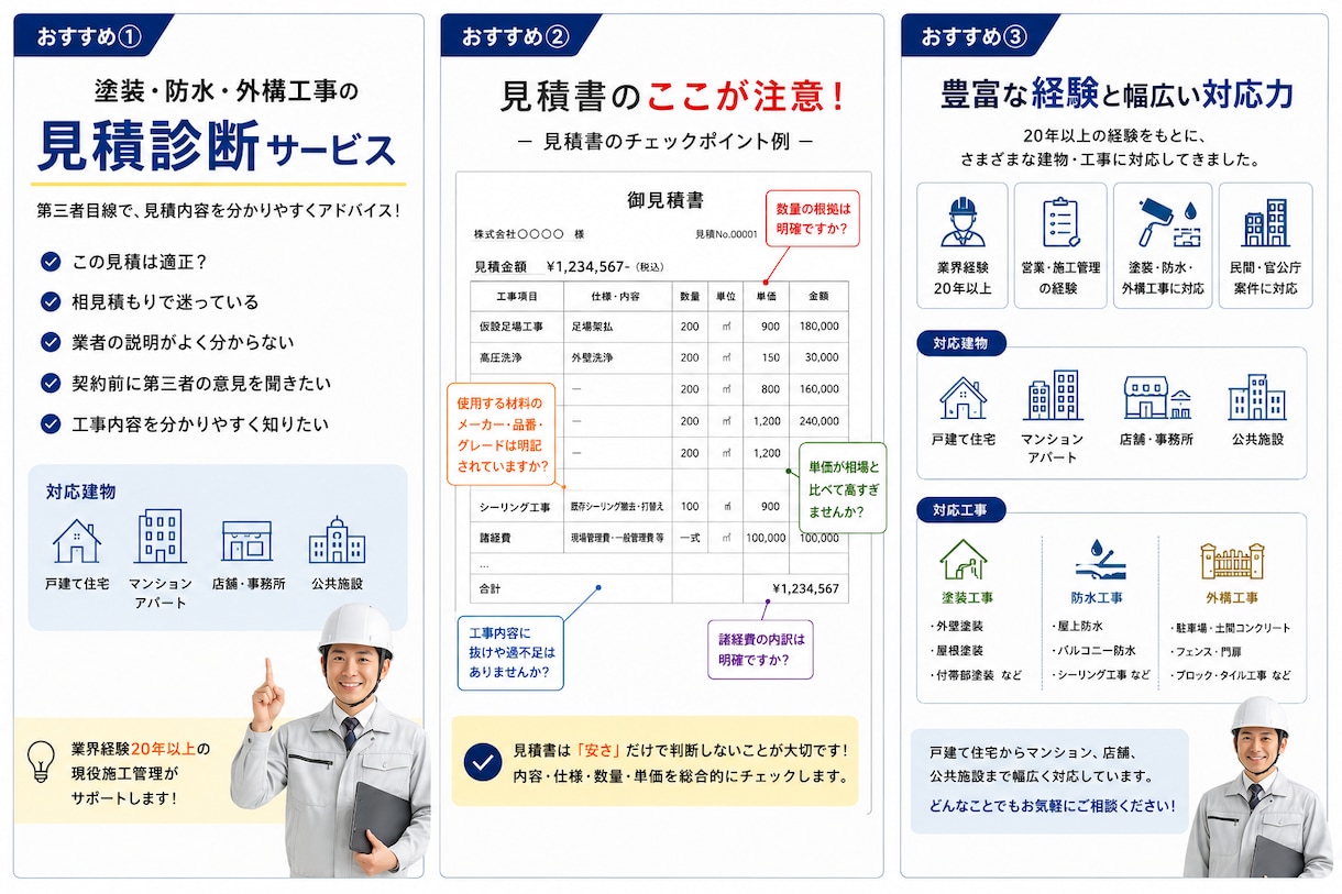 その見積本当に適正ですか？ 第三者目線で診断します 営業・施工管理・職人経験から現役リフォーム事業者が診断します イメージ2