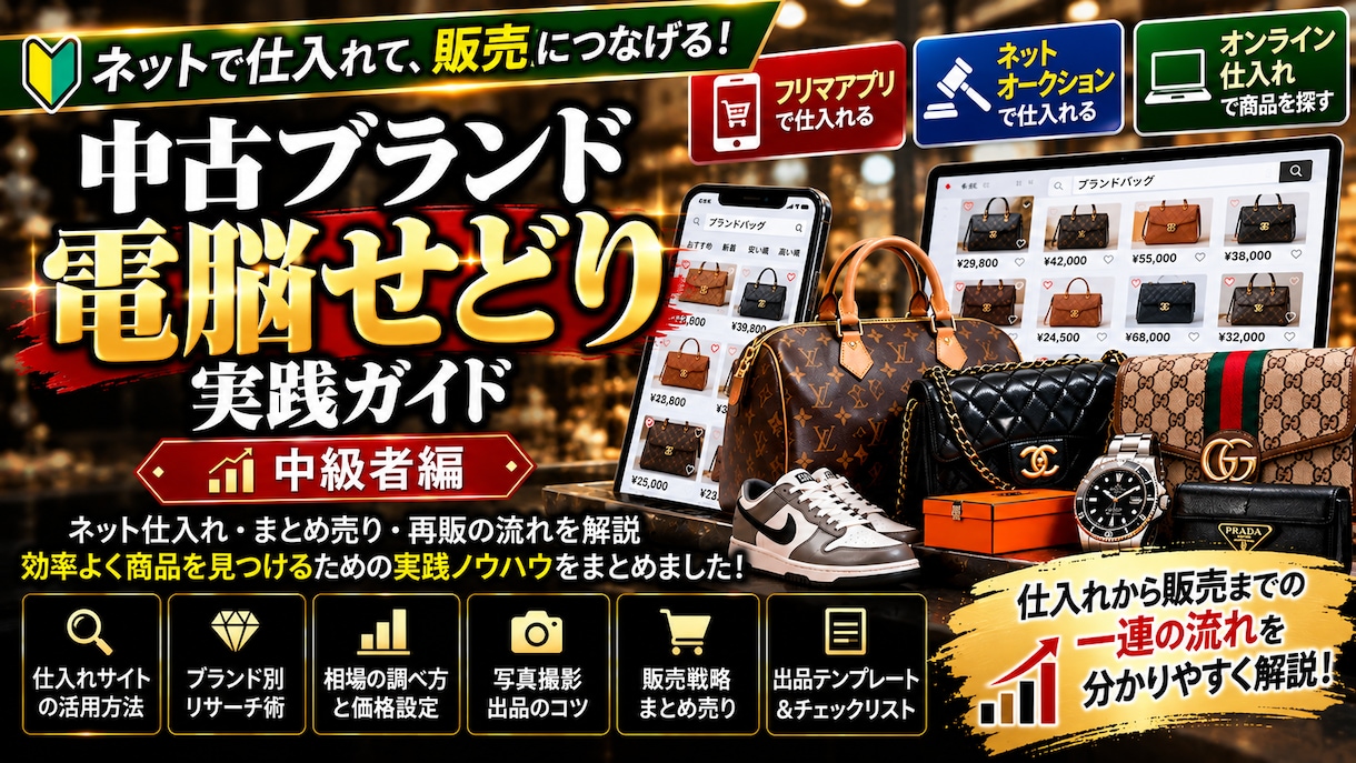 中古ブランド電脳せどりの実践方法を教えます 中級者向け！ネット仕入れ・相場リサーチ・販売戦略を徹底解説 イメージ1