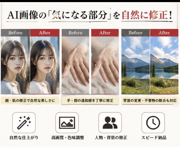 AI生成画像を高品質に加工・レタッチします AI画像を、もっと自然に、もっと美しく イメージ2