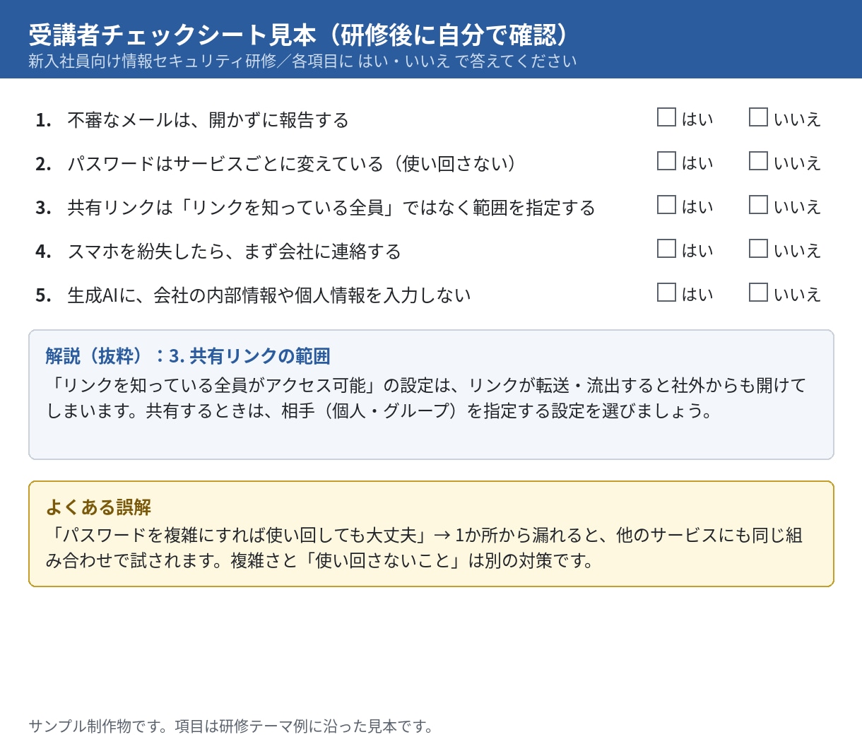 セキュリティ研修資料を作成します 自社の場面に合わせたスライド＋話す台本＋チェックシート イメージ5