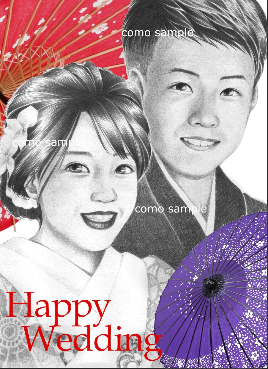 A3サイズ鉛筆画似顔絵のウェルカムボード作成します ハイクオリティなデッサン画にお洒落な文字メッセージデザイン♪ イメージ7