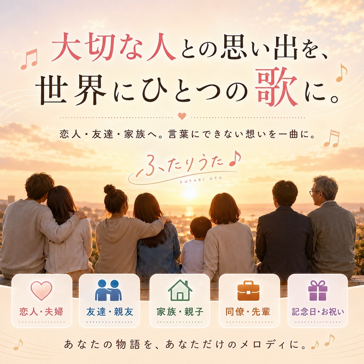 大切な人との思い出を、世界にひとつの歌にします 恋人・友達・家族へ。言葉にできない想いを一曲に。 イメージ1