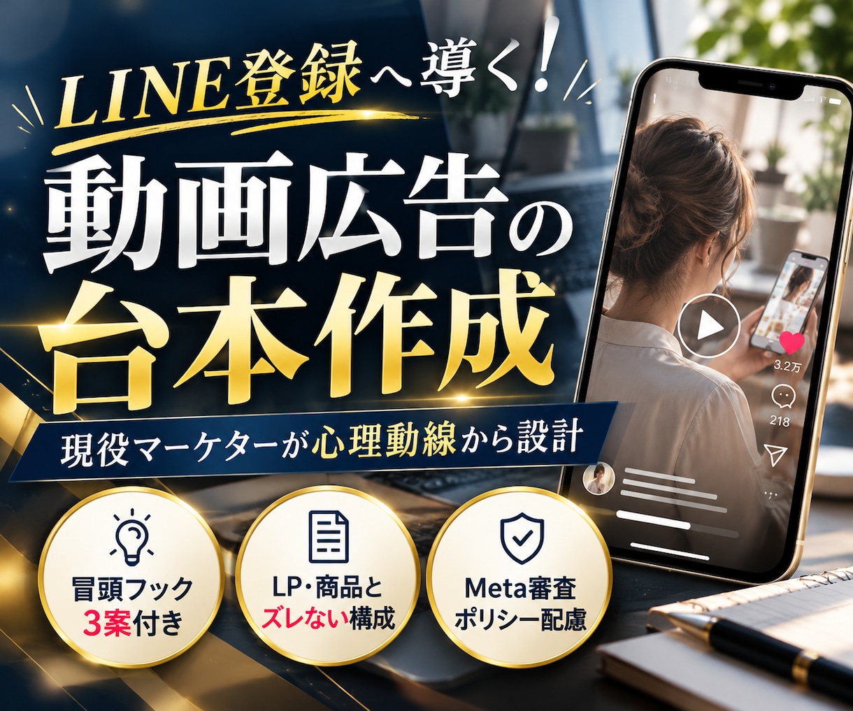 LINE登録へ繋げる動画広告の台本作成します LINE登録へ導く！現役運用者が心理動線から作る動画台本 イメージ1