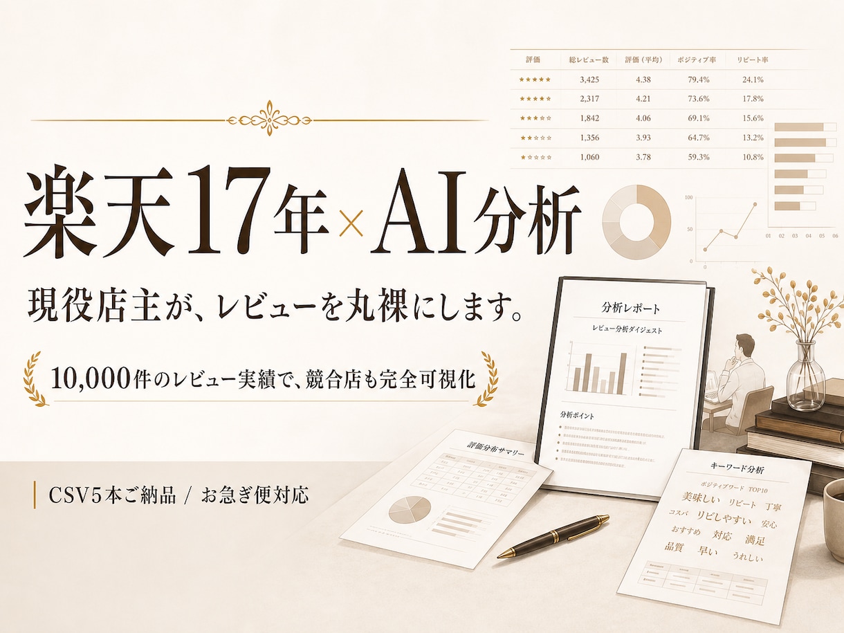 楽天の現役店主|レビュー分析LP改善を抽出します 9,354件レビュー実績の店主が競合・自社を徹底分析 イメージ1