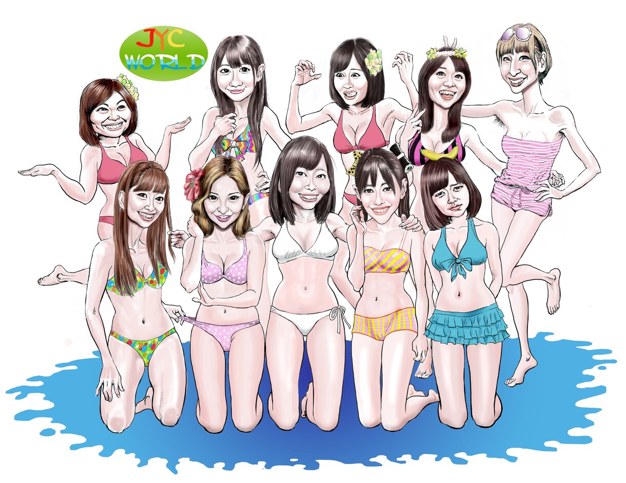 集合似顔絵 & イラスト（3名以上）お描きします Simpleで集合似顔絵ならお任せください イメージ4