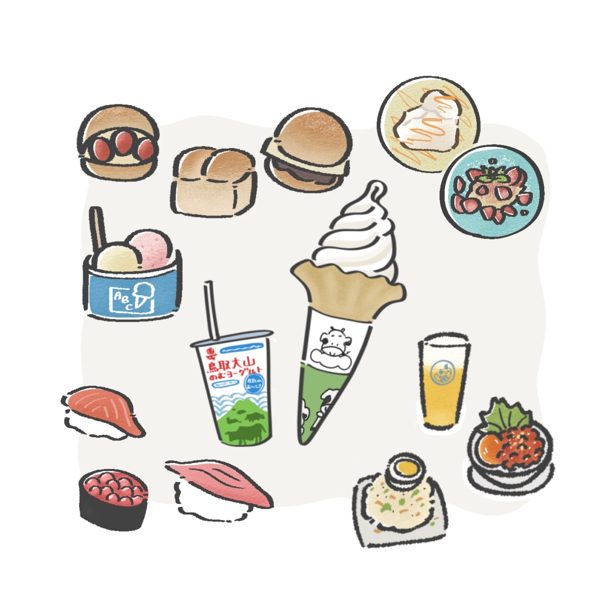 ゆるくておしゃれな食べ物イラスト描きます フルカラーが基本料金｜ゆるくざっくりとした線で イメージ1