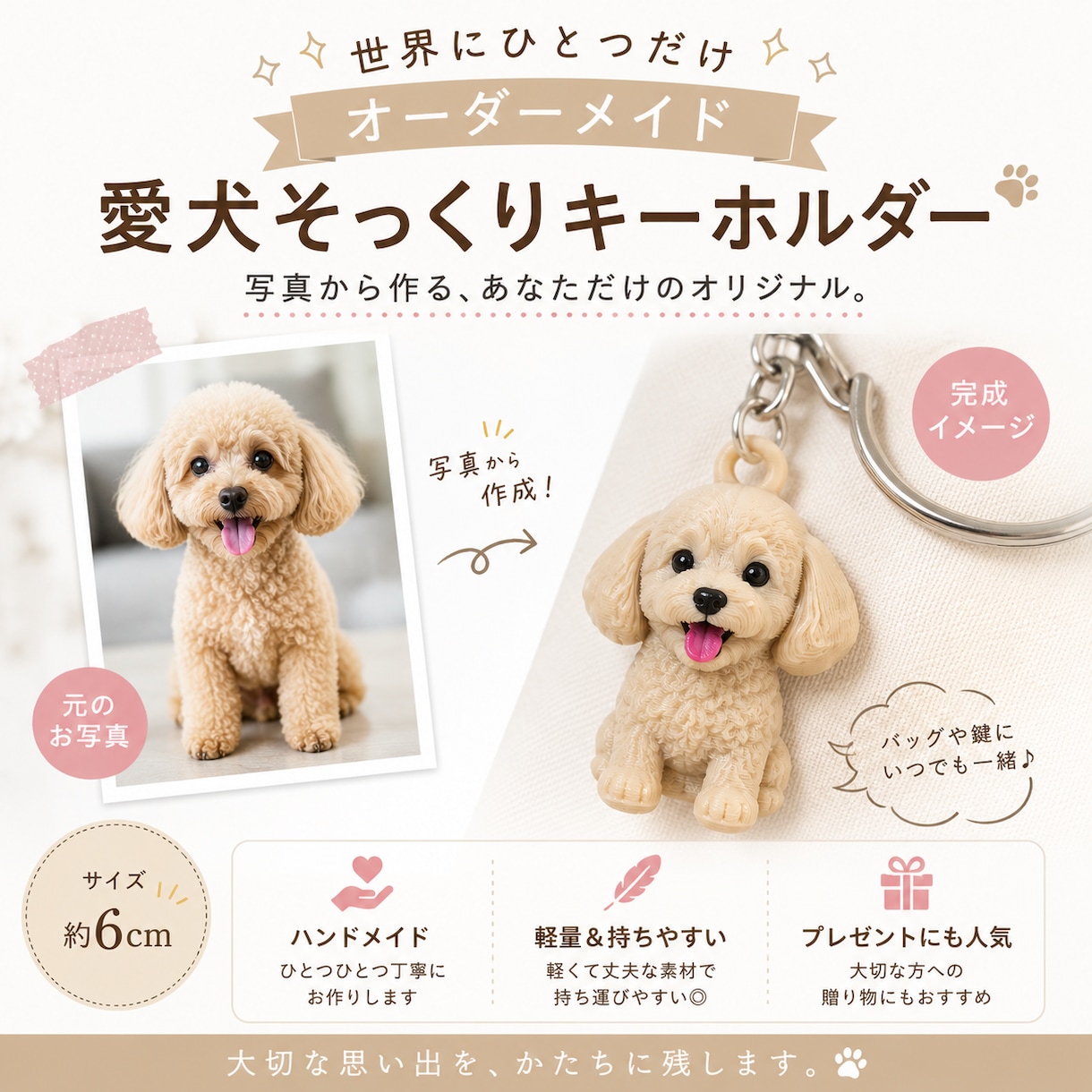 写真1枚から作れる愛犬キーホルダーを作成します 完全フルオーダー！世界に一つだけです！ イメージ1