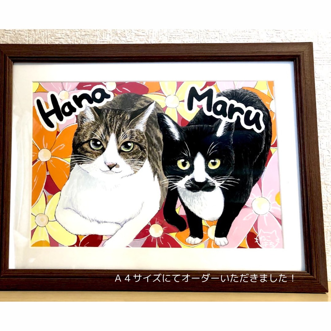 原画郵送！かわいい猫さんやペットの似顔絵描きます ハガキサイズ送料無料／イラスト／肖像画／額縁／うちの子／絵画 イメージ8